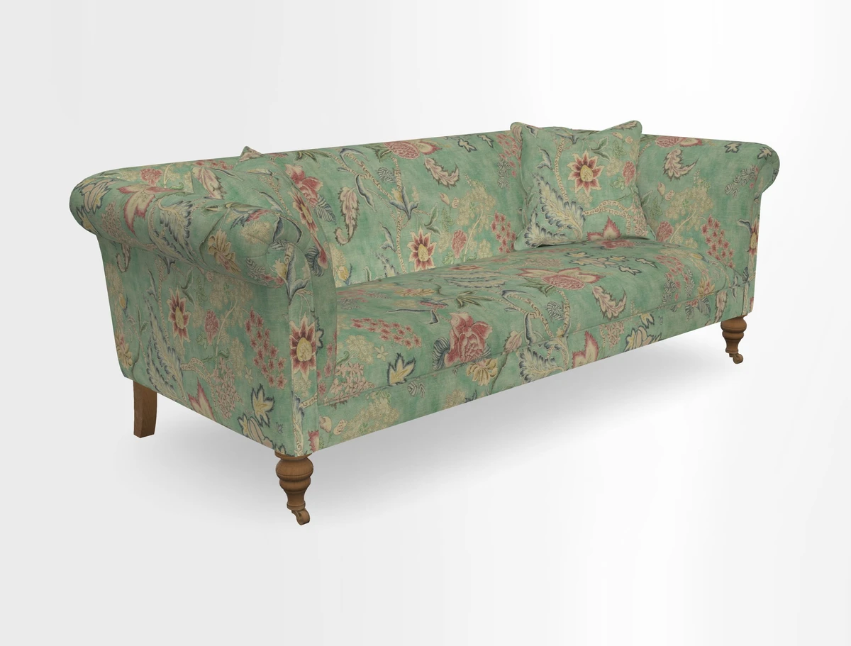 Masham 3 Seater Sofa in V&A Threads of India on Linen Paisley Splendour Steel