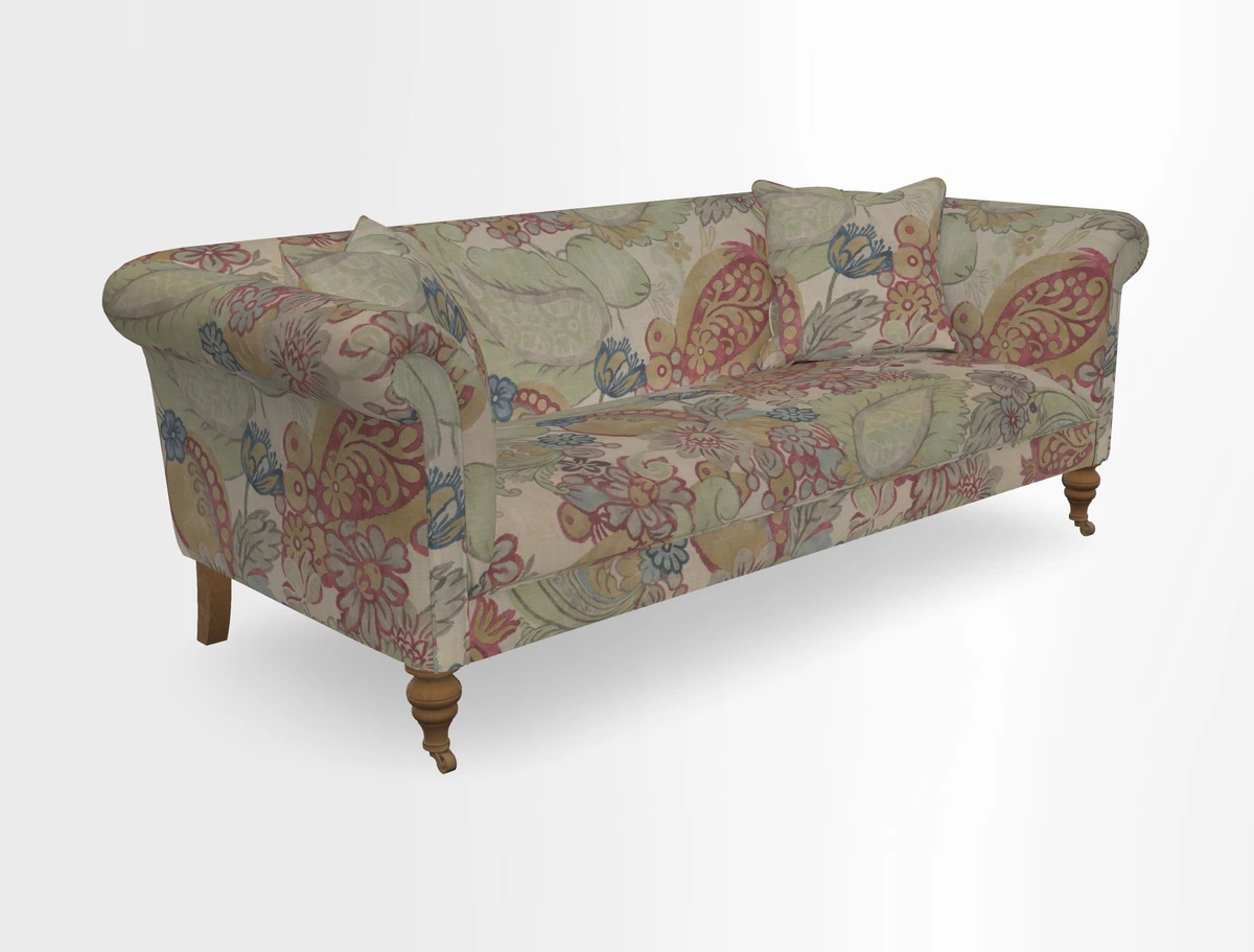 Masham 3 Seater Sofa in V&A Threads of India on Linen Paisley Splendour Steel