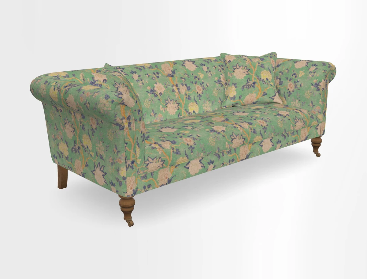 Masham 3 Seater Sofa in V&A Threads of India on Linen Paisley Splendour Steel