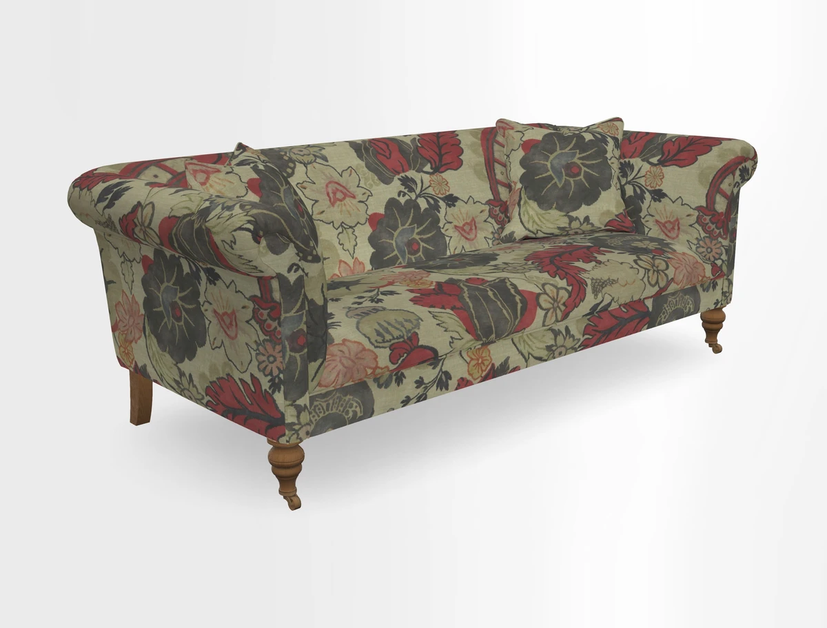 Masham 3 Seater Sofa in V&A Threads of India on Linen Paisley Splendour Steel