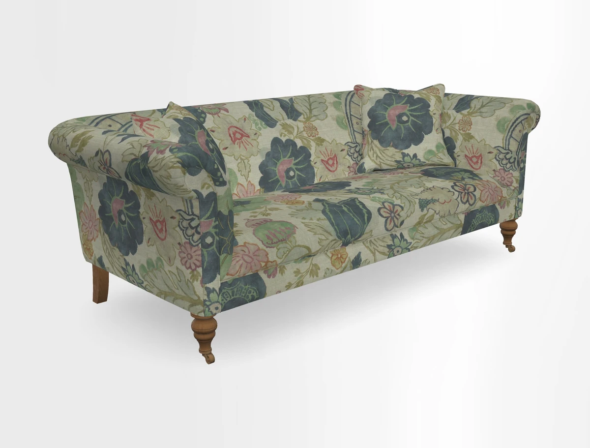 Masham 3 Seater Sofa in V&A Threads of India on Linen Paisley Splendour Steel