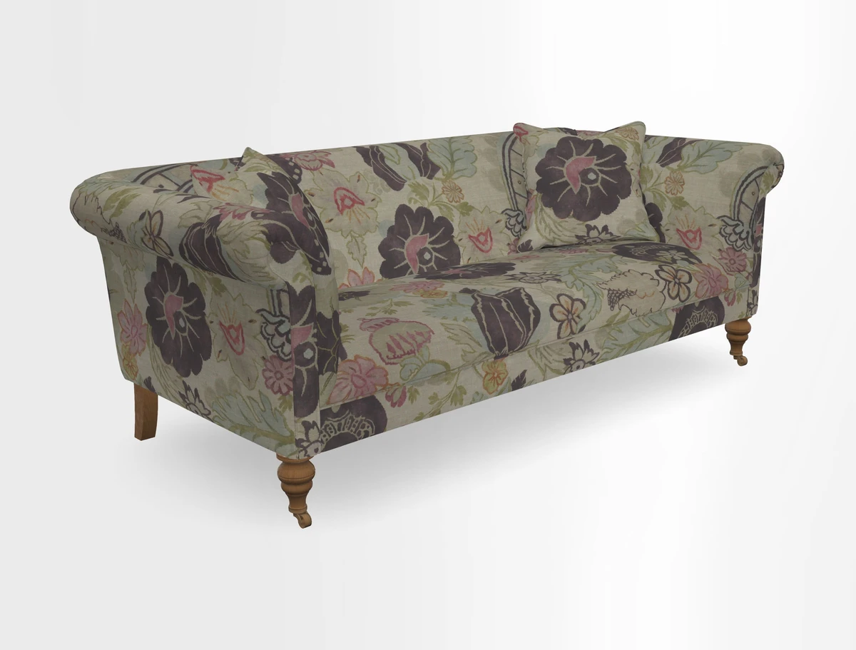 Masham 3 Seater Sofa in V&A Threads of India on Linen Paisley Splendour Steel