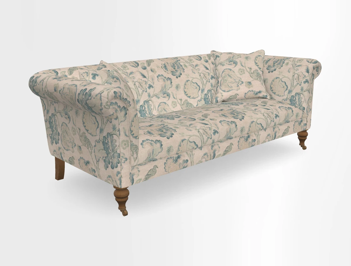 Masham 3 Seater Sofa in V&A Threads of India on Linen Paisley Splendour Steel