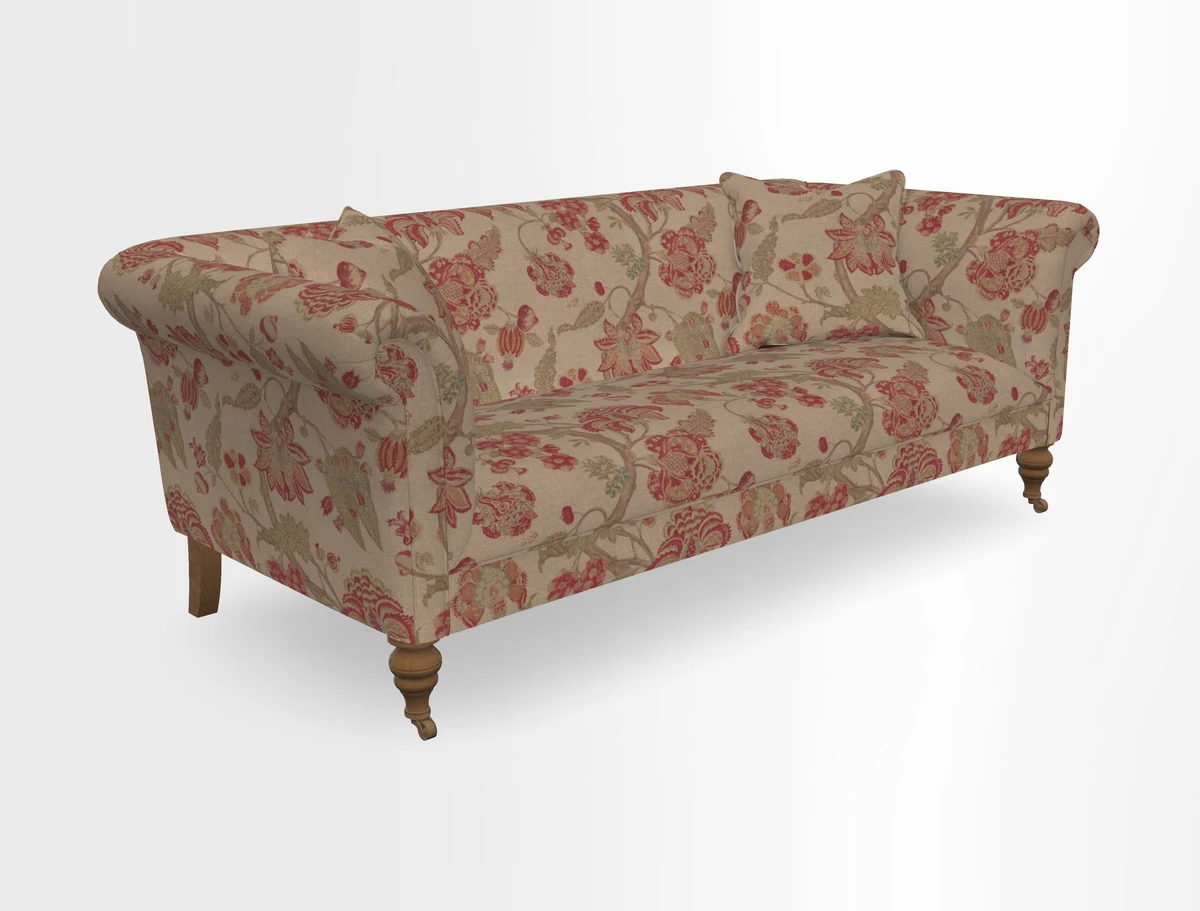 Masham 3 Seater Sofa in V&A Threads of India on Linen Paisley Splendour Steel