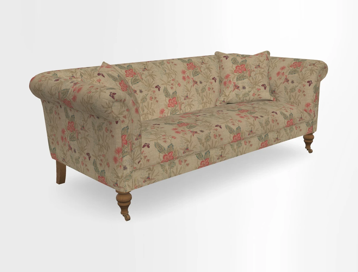 Masham 3 Seater Sofa in V&A Threads of India on Linen Paisley Splendour Steel