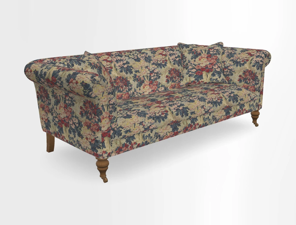 Masham 3 Seater Sofa in V&A Threads of India on Linen Paisley Splendour Steel