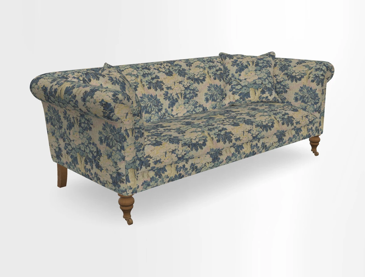 Masham 3 Seater Sofa in V&A Threads of India on Linen Paisley Splendour Steel