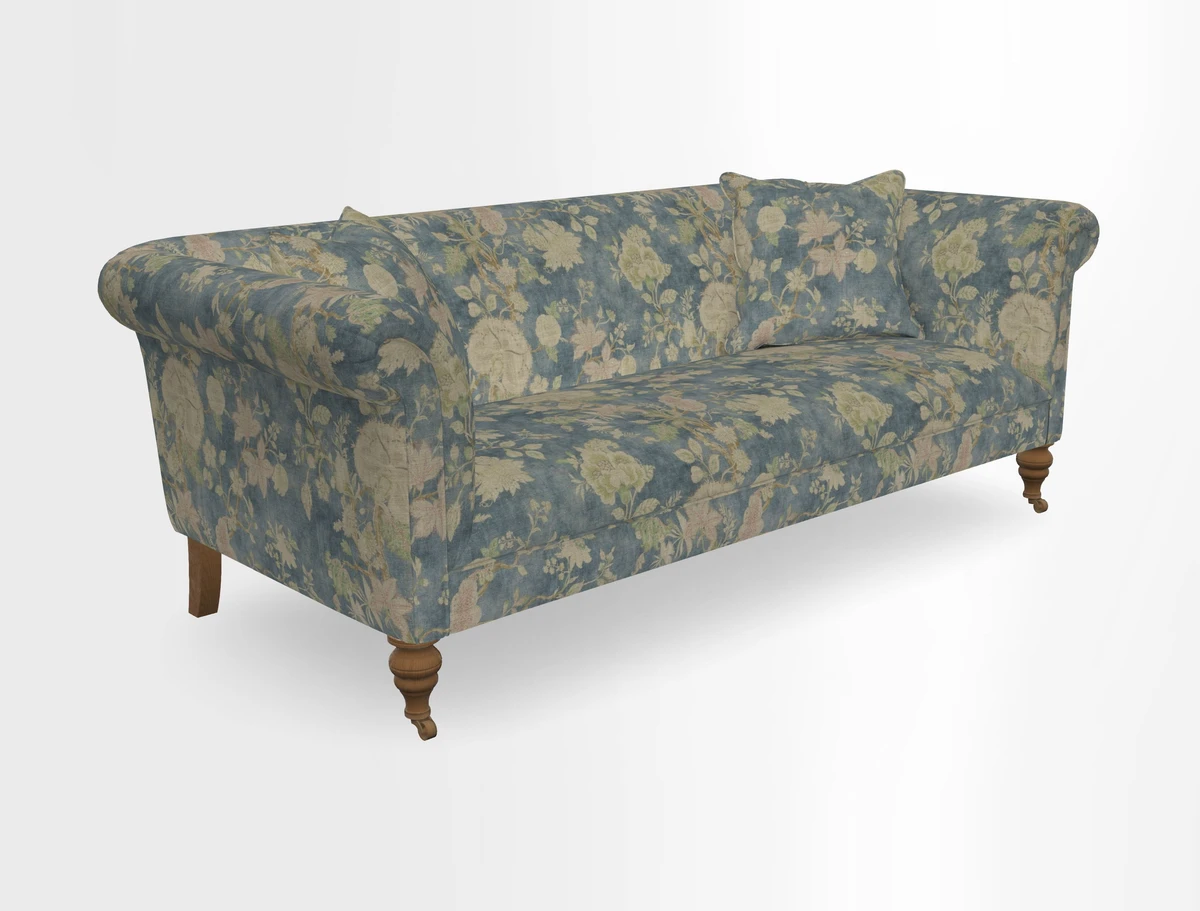 Masham 3 Seater Sofa in V&A Threads of India on Linen Paisley Splendour Steel