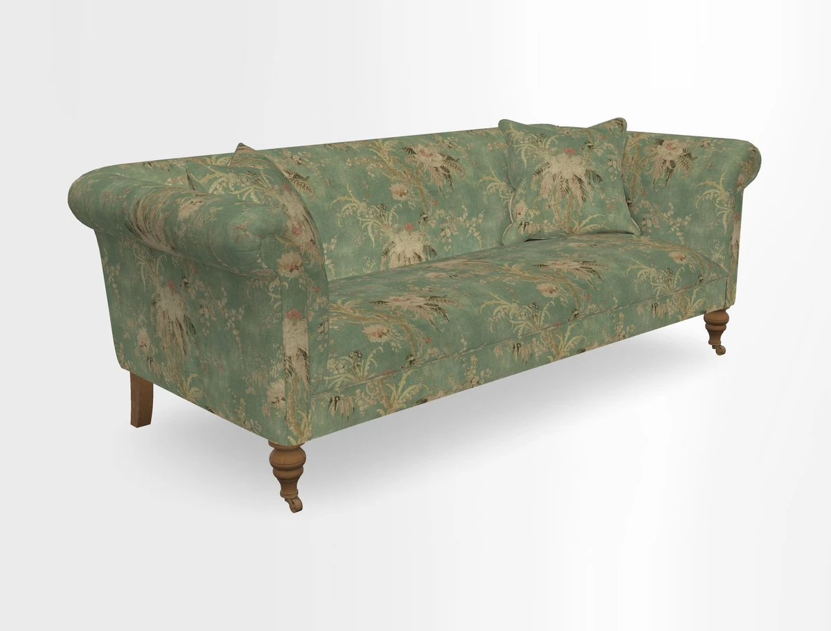 Masham 3 Seater Sofa in V&A Threads of India on Linen Paisley Splendour Steel
