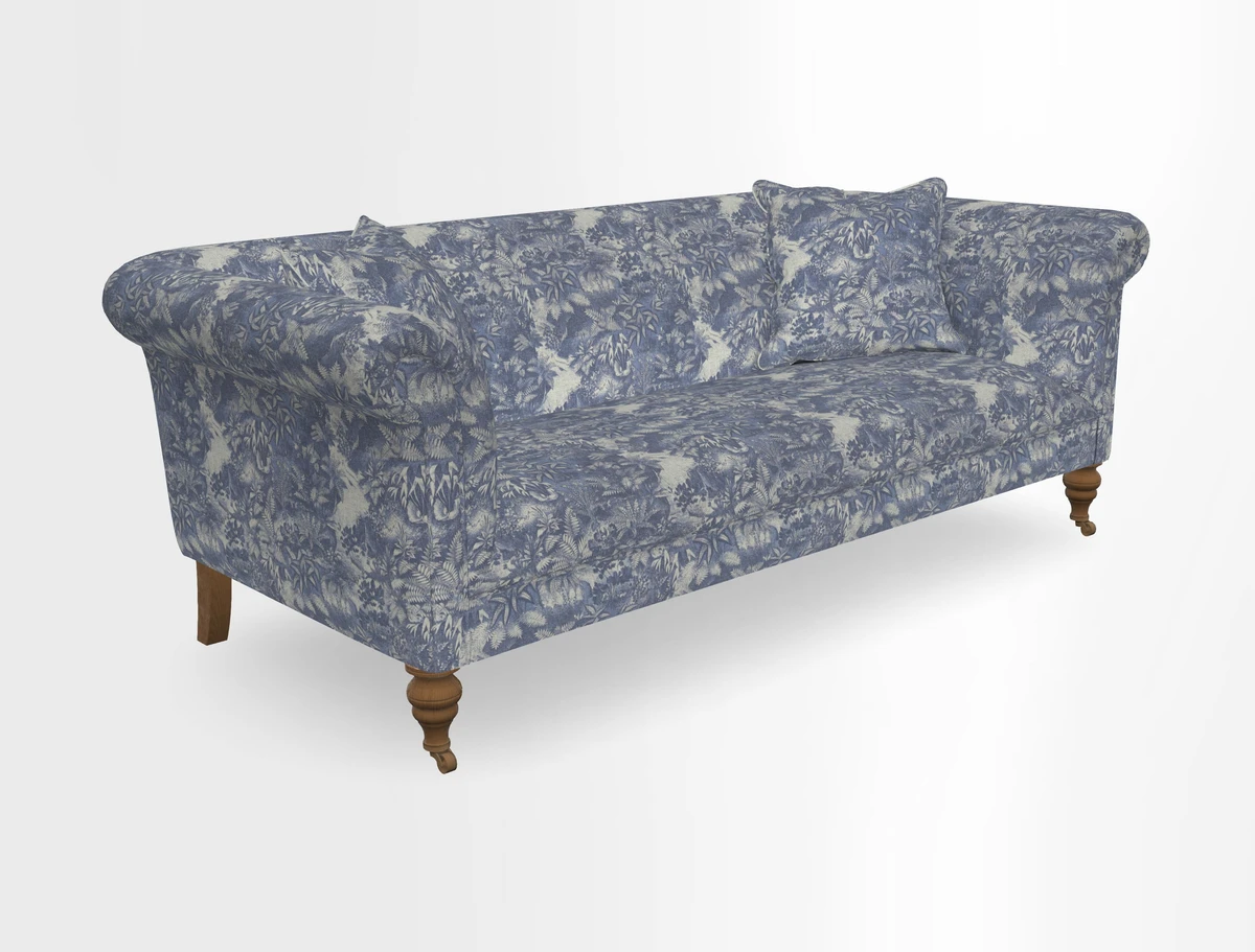 Masham 3 Seater Sofa in V&A Threads of India on Linen Paisley Splendour Steel