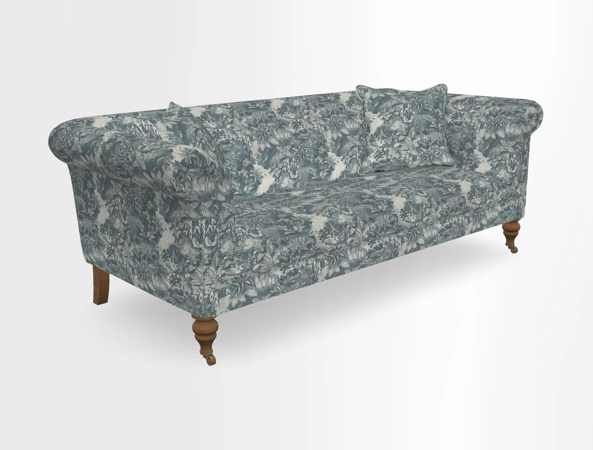 Masham 3 Seater Sofa in V&A Threads of India on Linen Paisley Splendour Steel