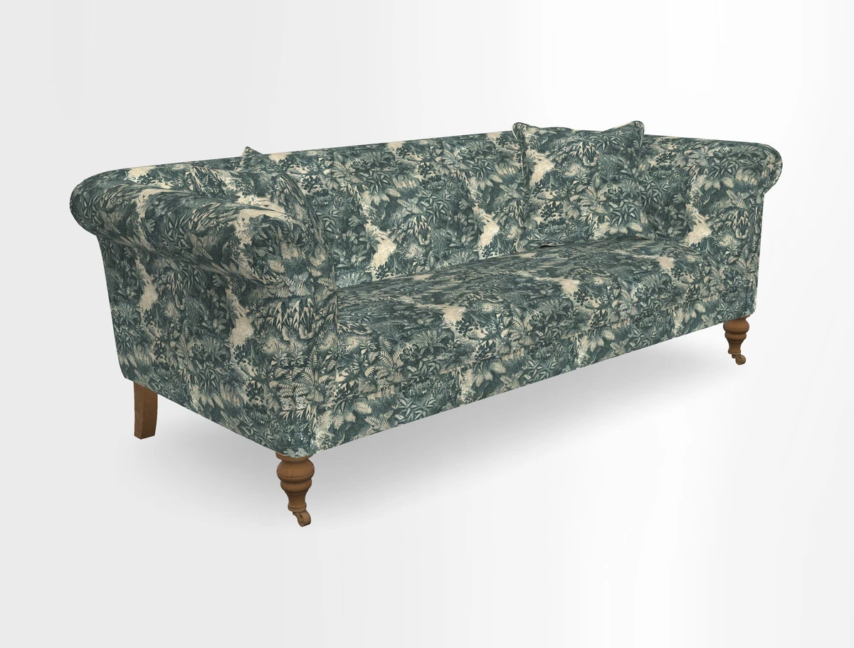 Masham 3 Seater Sofa in V&A Threads of India on Linen Paisley Splendour Steel