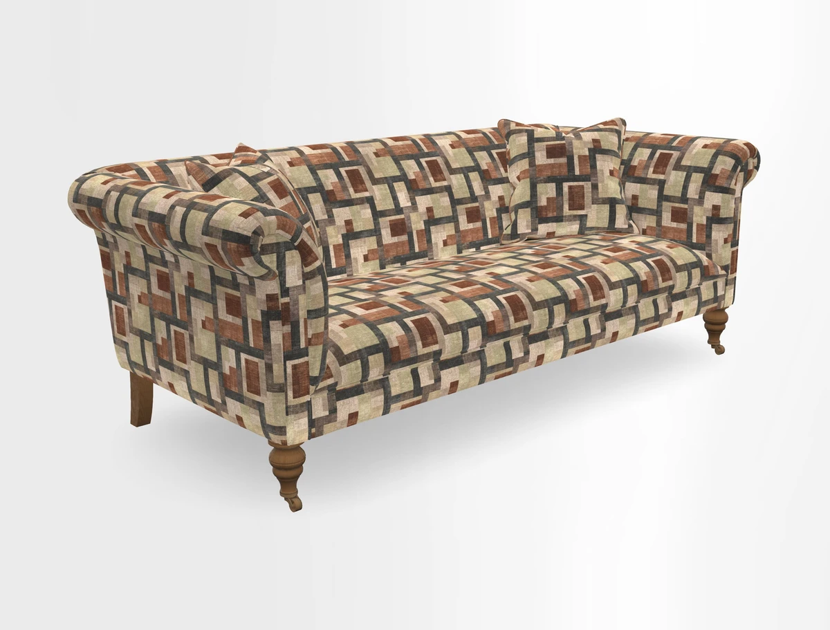 Masham 3 Seater Sofa in V&A Threads of India on Linen Paisley Splendour Steel