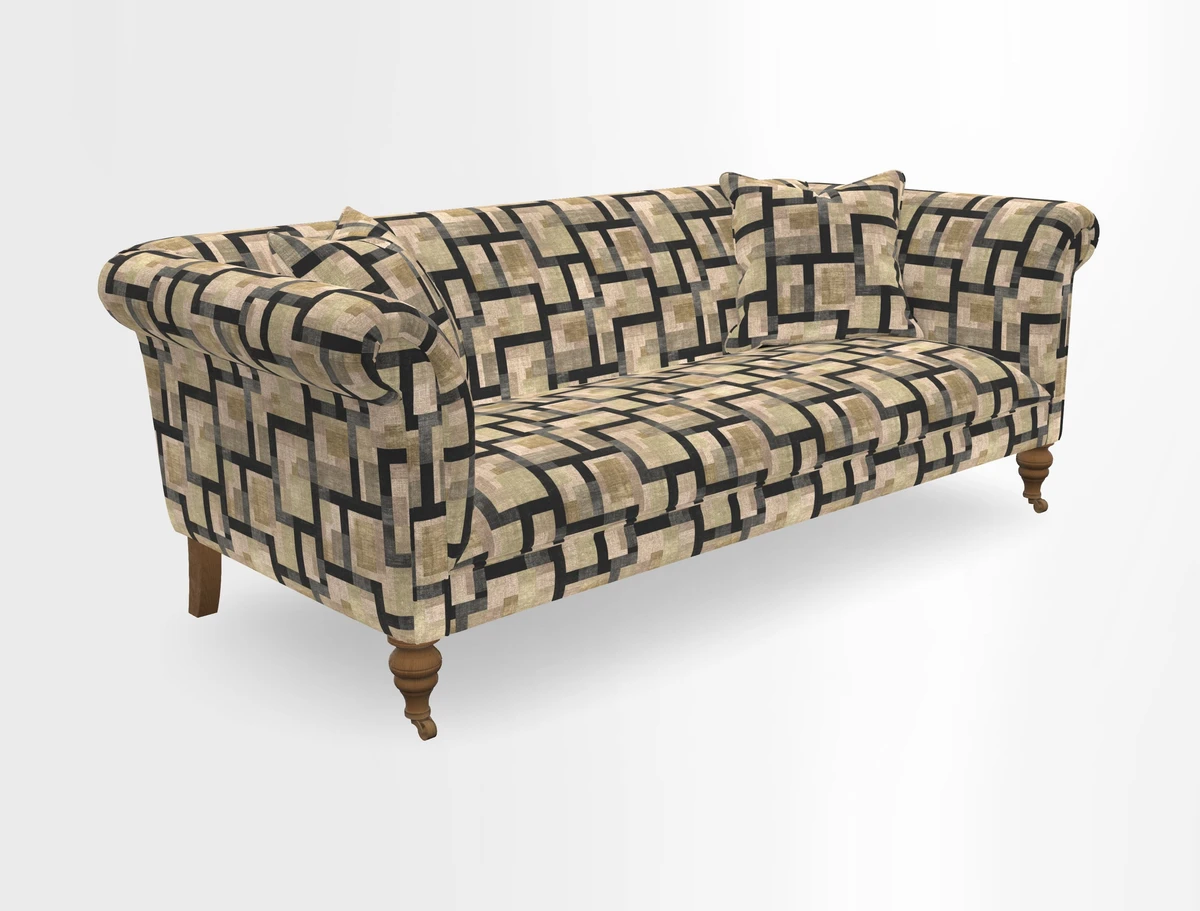 Masham 3 Seater Sofa in V&A Threads of India on Linen Paisley Splendour Steel