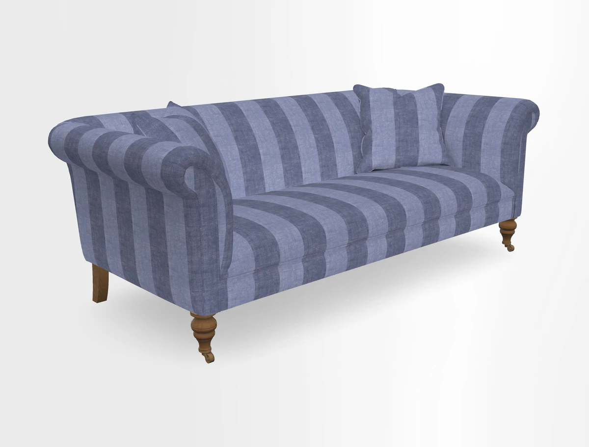 Masham 3 Seater Sofa in V&A Threads of India on Linen Paisley Splendour Steel