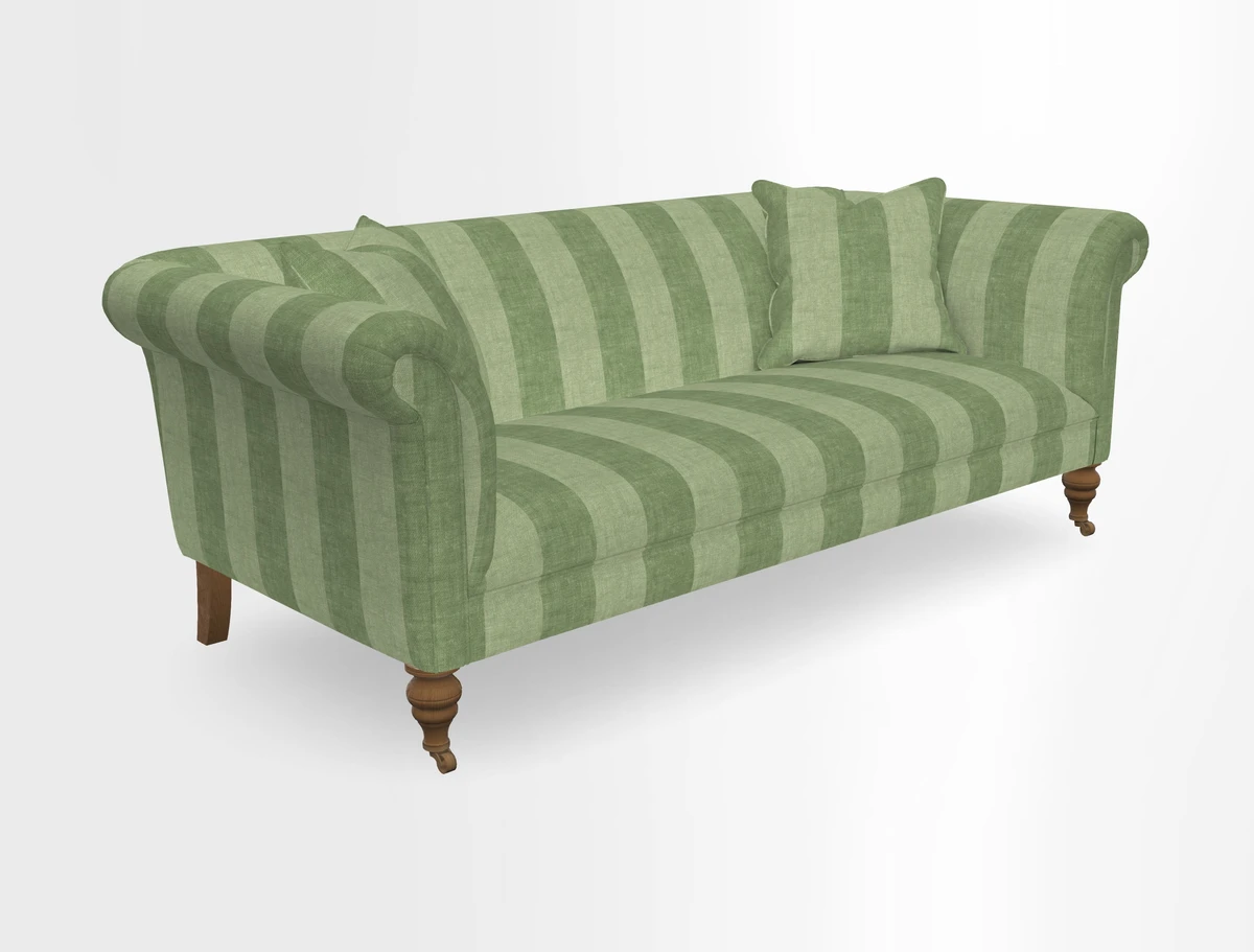 Masham 3 Seater Sofa in V&A Threads of India on Linen Paisley Splendour Steel