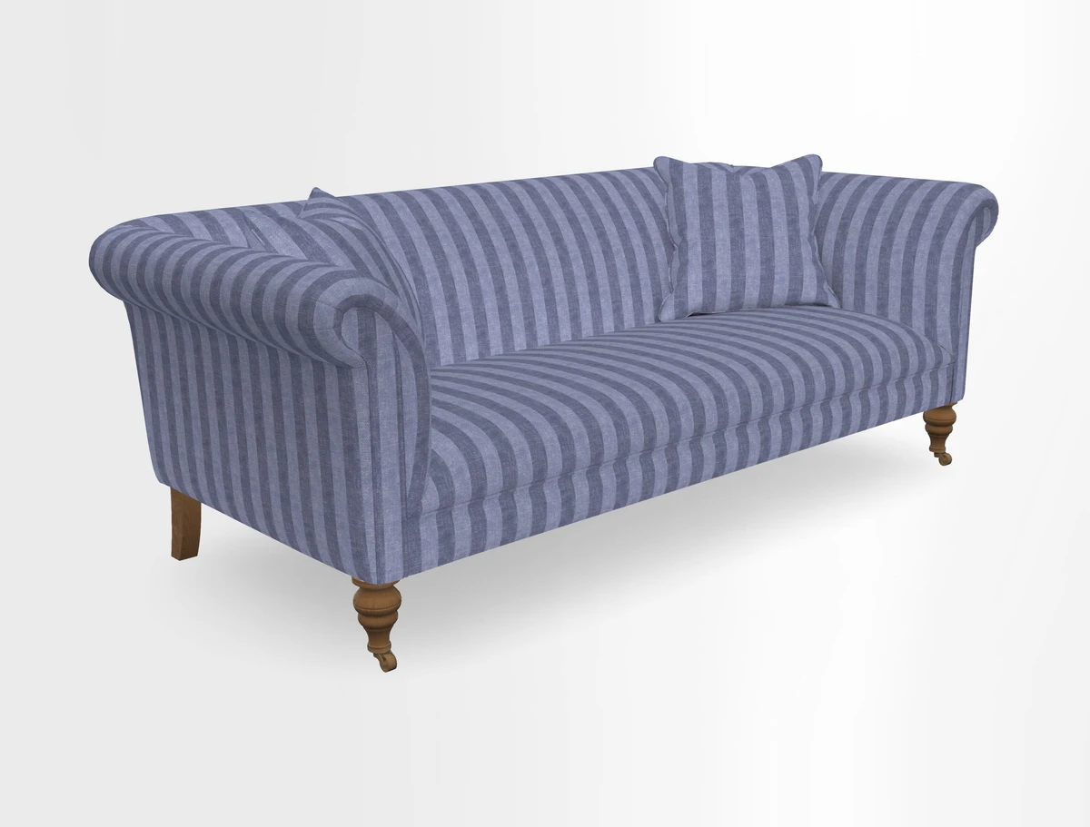 Masham 3 Seater Sofa in V&A Threads of India on Linen Paisley Splendour Steel