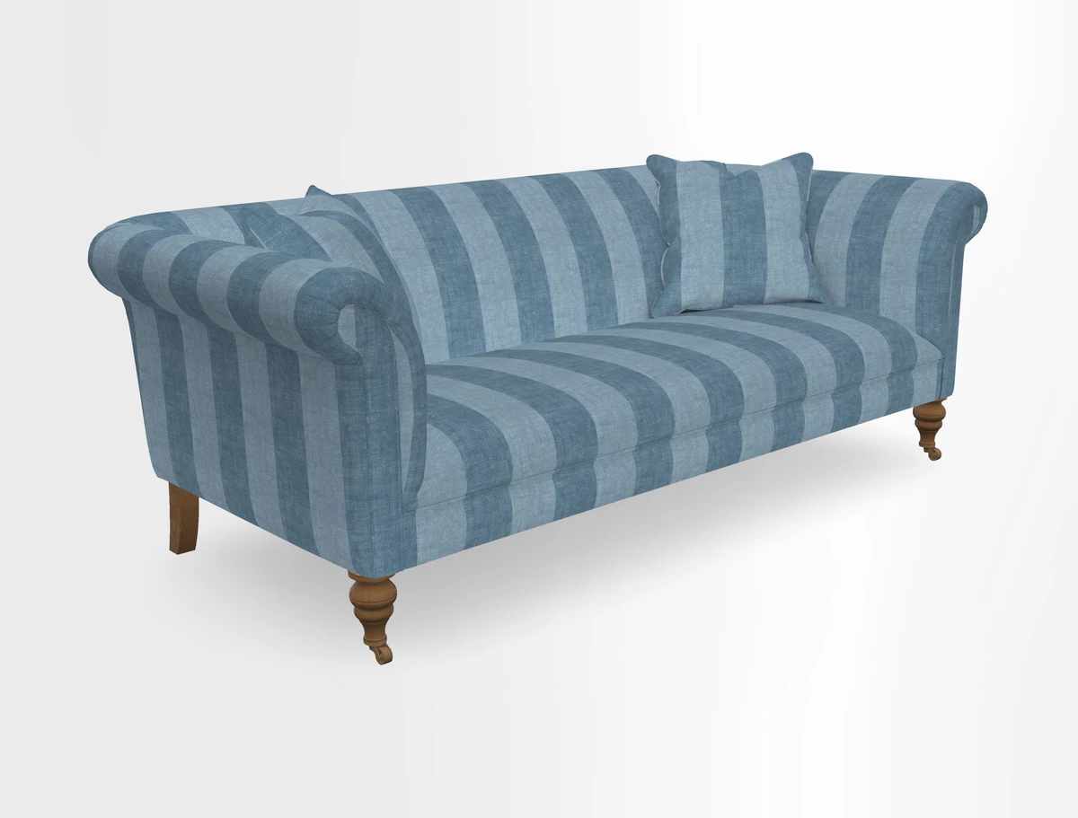 Masham 3 Seater Sofa in V&A Threads of India on Linen Paisley Splendour Steel