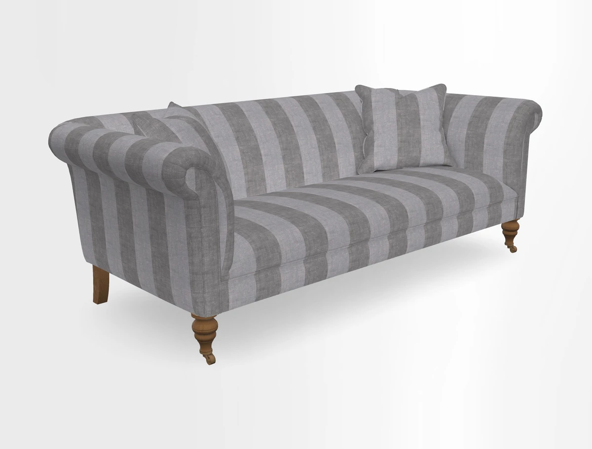 Masham 3 Seater Sofa in V&A Threads of India on Linen Paisley Splendour Steel