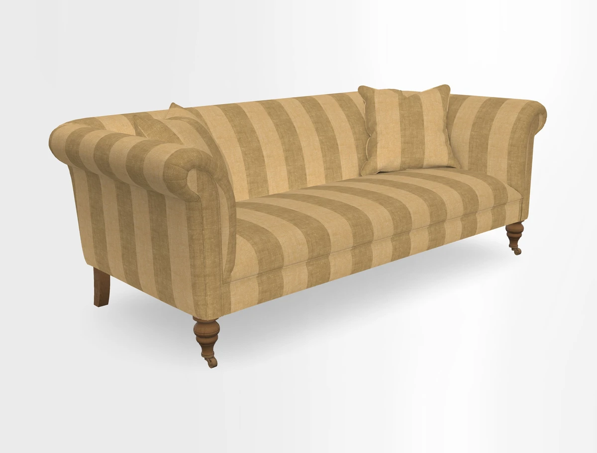 Masham 3 Seater Sofa in V&A Threads of India on Linen Paisley Splendour Steel