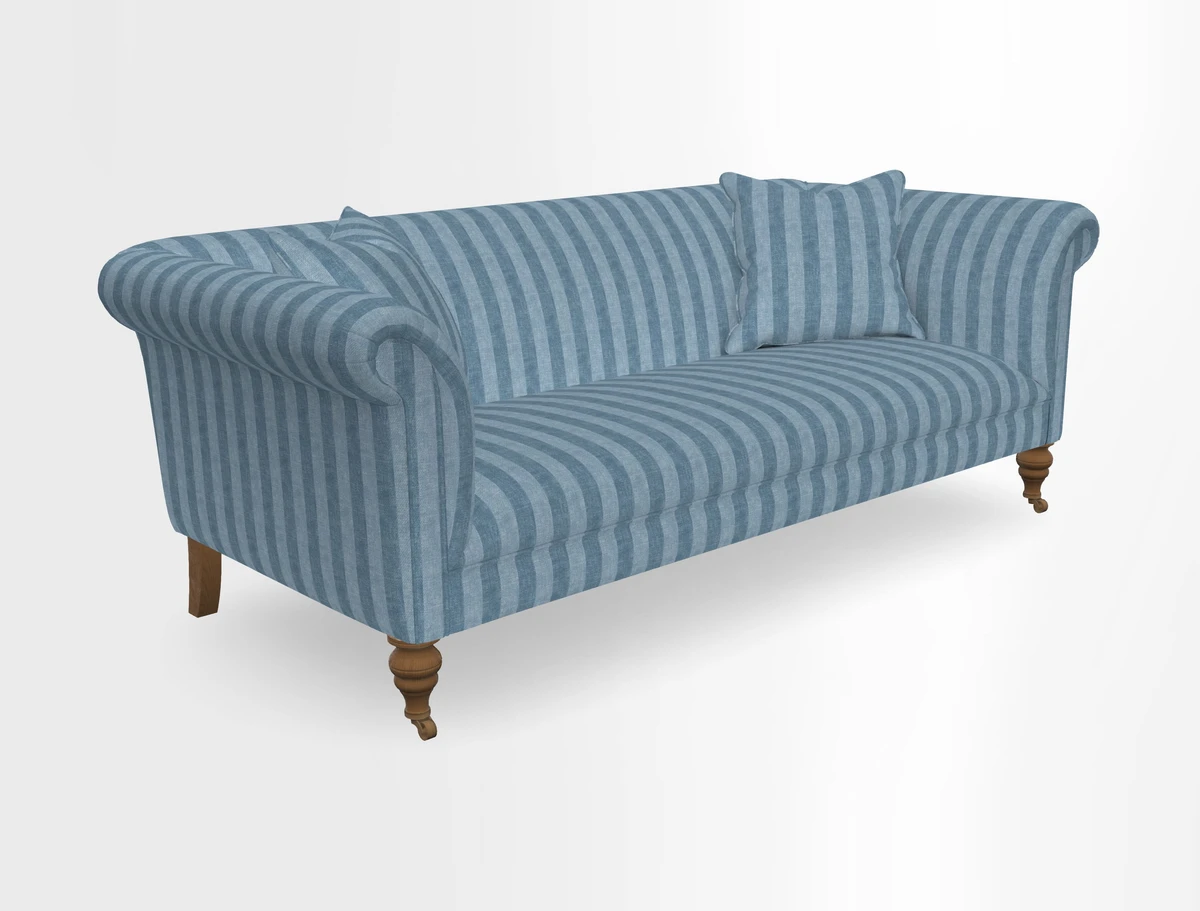 Masham 3 Seater Sofa in V&A Threads of India on Linen Paisley Splendour Steel