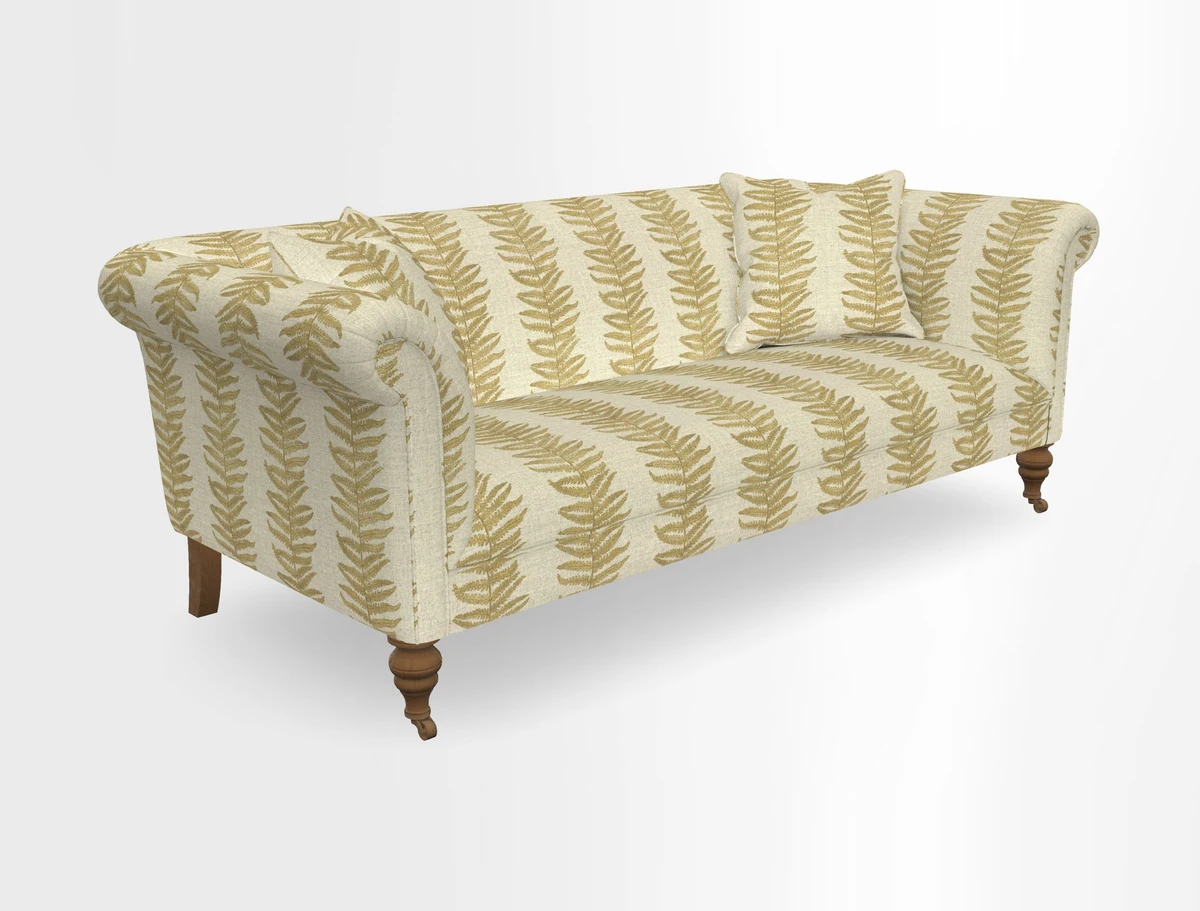 Masham 3 Seater Sofa in V&A Threads of India on Linen Paisley Splendour Steel