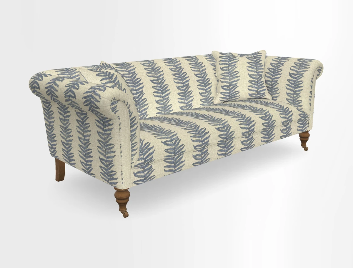 Masham 3 Seater Sofa in V&A Threads of India on Linen Paisley Splendour Steel