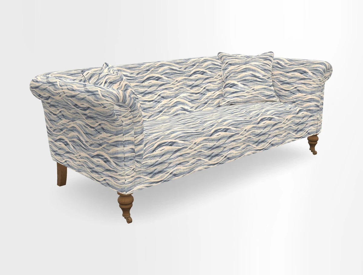 Masham 3 Seater Sofa in V&A Threads of India on Linen Paisley Splendour Steel