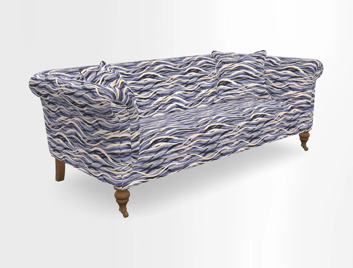 Masham 3 Seater Sofa in V&A Threads of India on Linen Paisley Splendour Steel