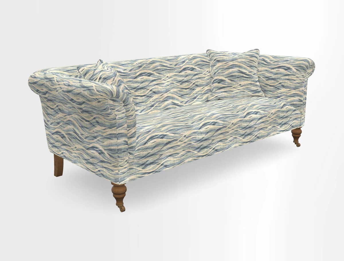 Masham 3 Seater Sofa in V&A Threads of India on Linen Paisley Splendour Steel