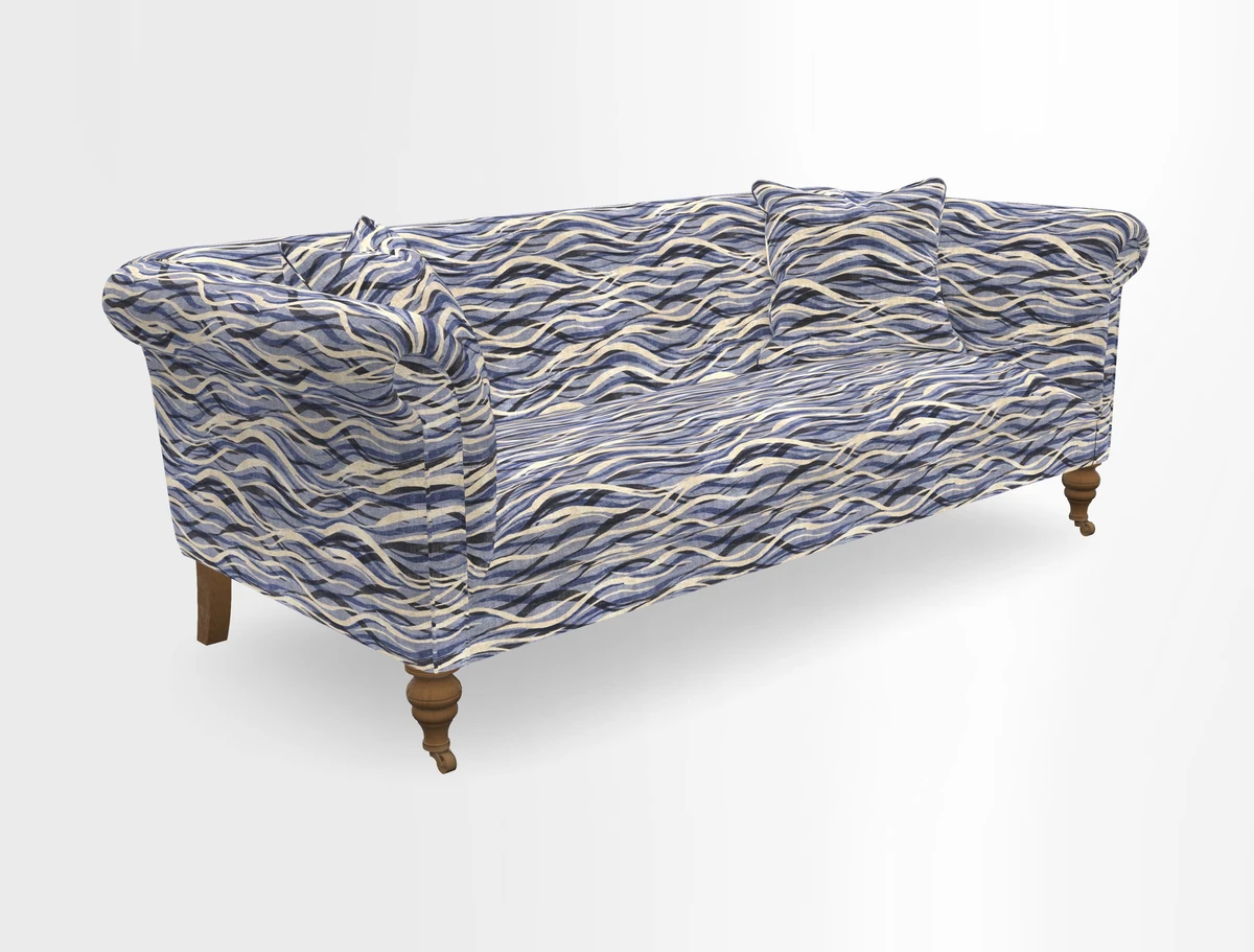 Masham 3 Seater Sofa in V&A Threads of India on Linen Paisley Splendour Steel