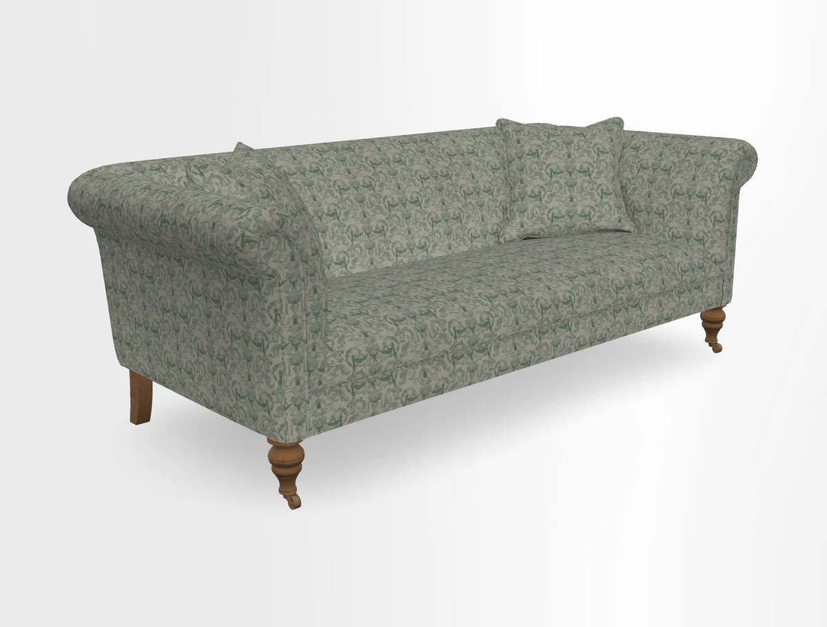 Masham 3 Seater Sofa in V&A Threads of India on Linen Paisley Splendour Steel