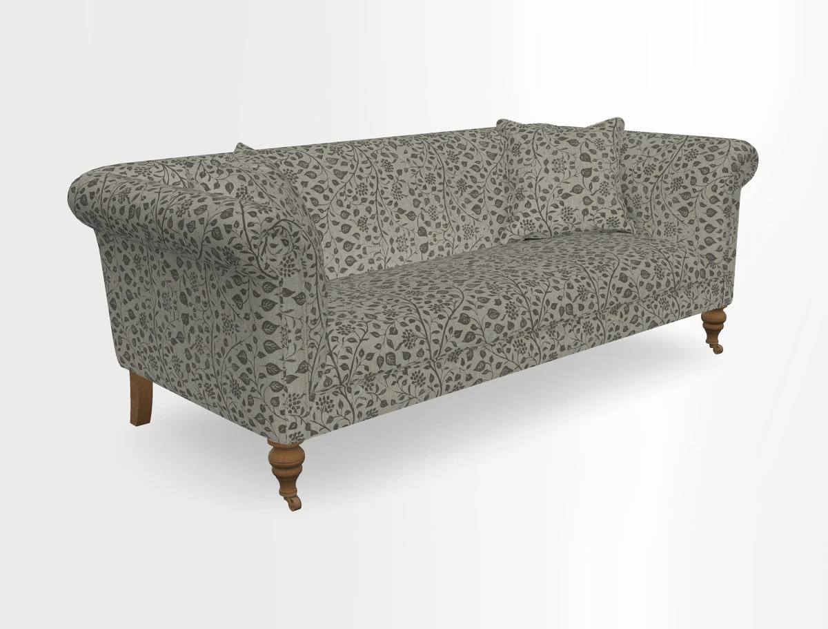 Masham 3 Seater Sofa in V&A Threads of India on Linen Paisley Splendour Steel