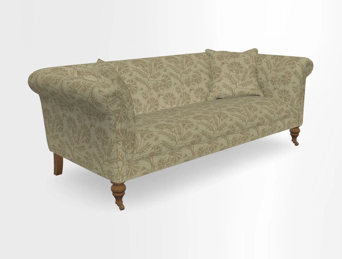 Masham 3 Seater Sofa in V&A Threads of India on Linen Paisley Splendour Steel