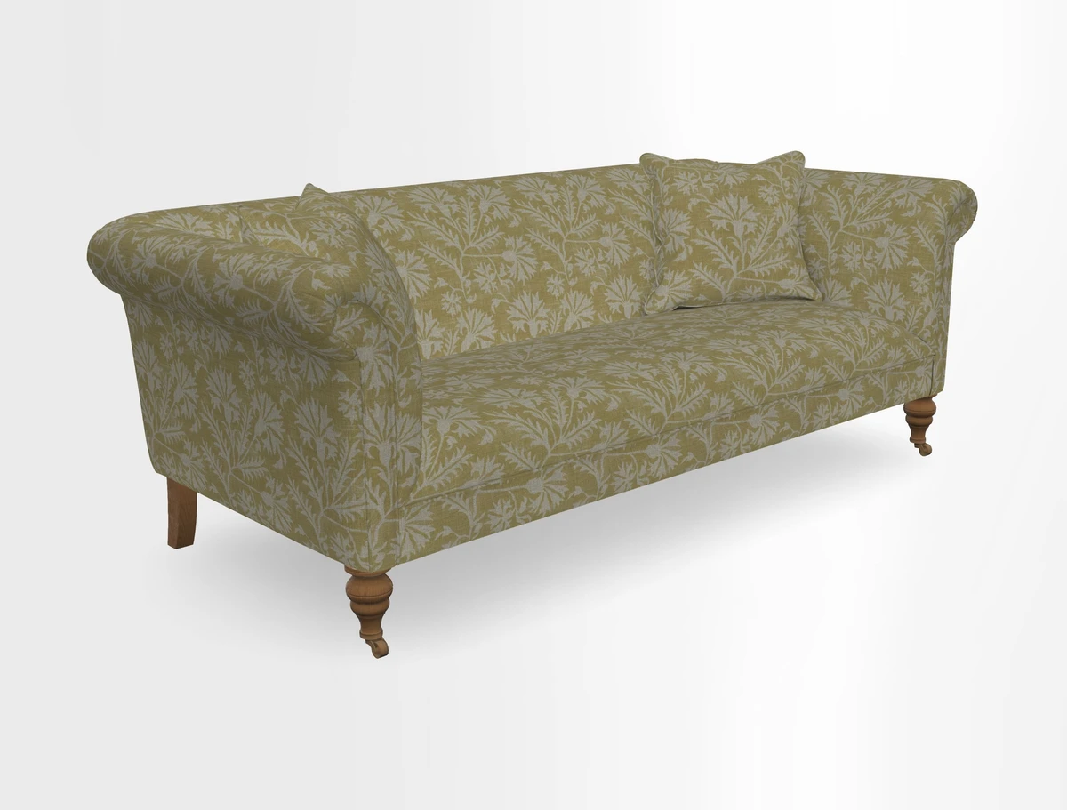 Masham 3 Seater Sofa in V&A Threads of India on Linen Paisley Splendour Steel