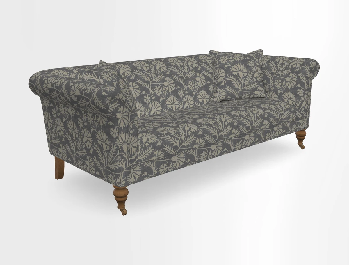 Masham 3 Seater Sofa in V&A Threads of India on Linen Paisley Splendour Steel
