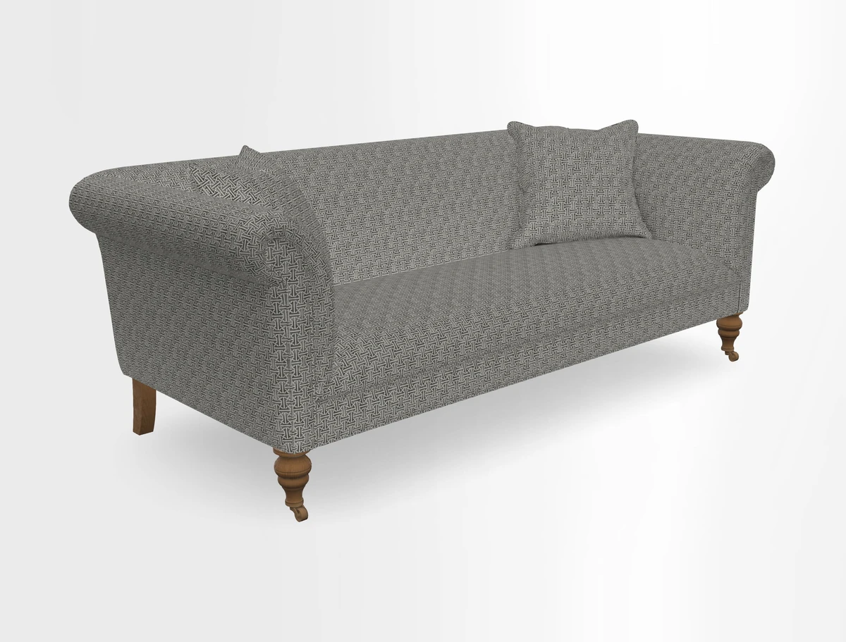 Masham 3 Seater Sofa in V&A Threads of India on Linen Paisley Splendour Steel