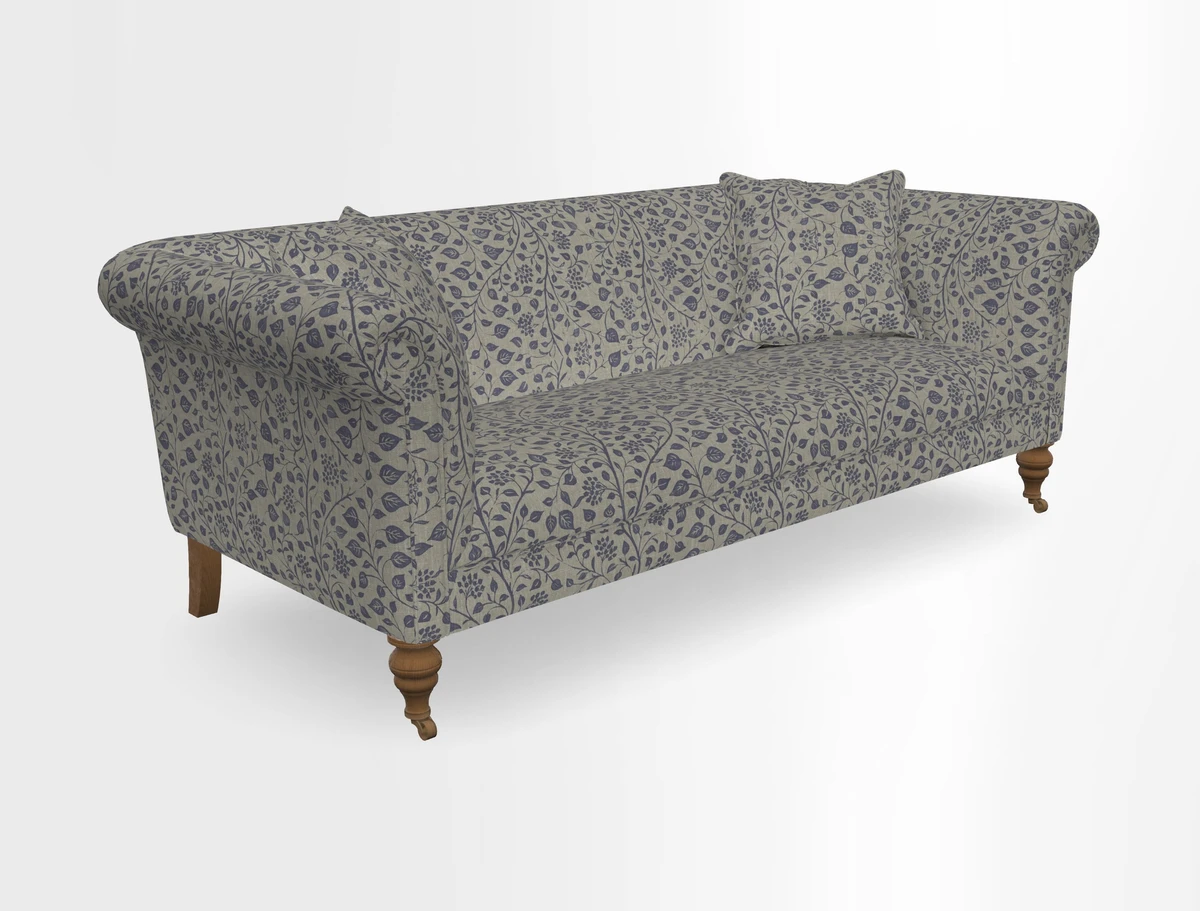 Masham 3 Seater Sofa in V&A Threads of India on Linen Paisley Splendour Steel