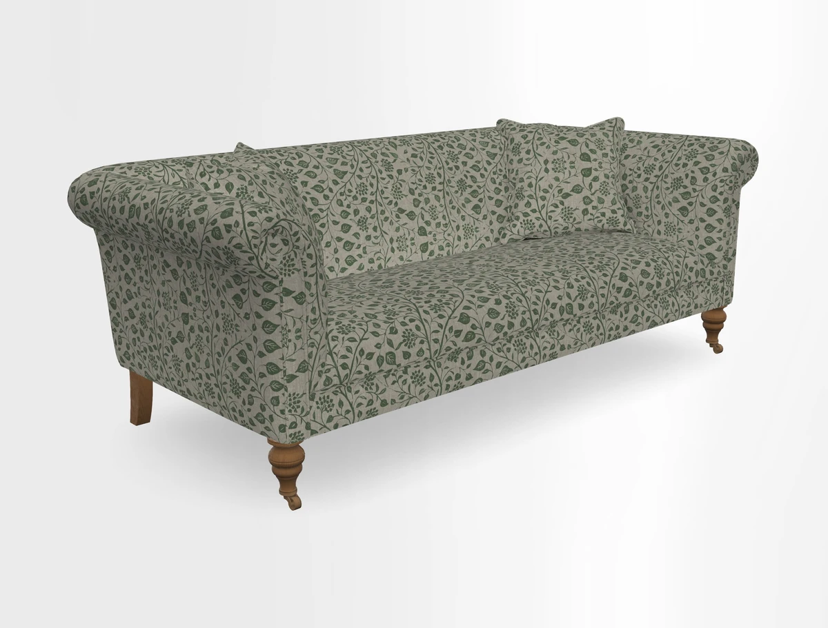 Masham 3 Seater Sofa in V&A Threads of India on Linen Paisley Splendour Steel