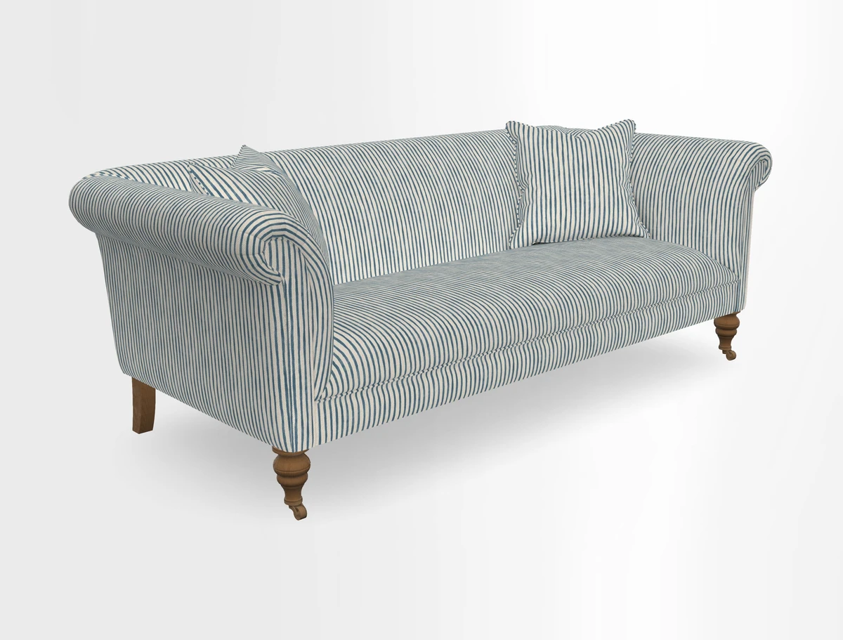 Masham 3 Seater Sofa in V&A Threads of India on Linen Paisley Splendour Steel