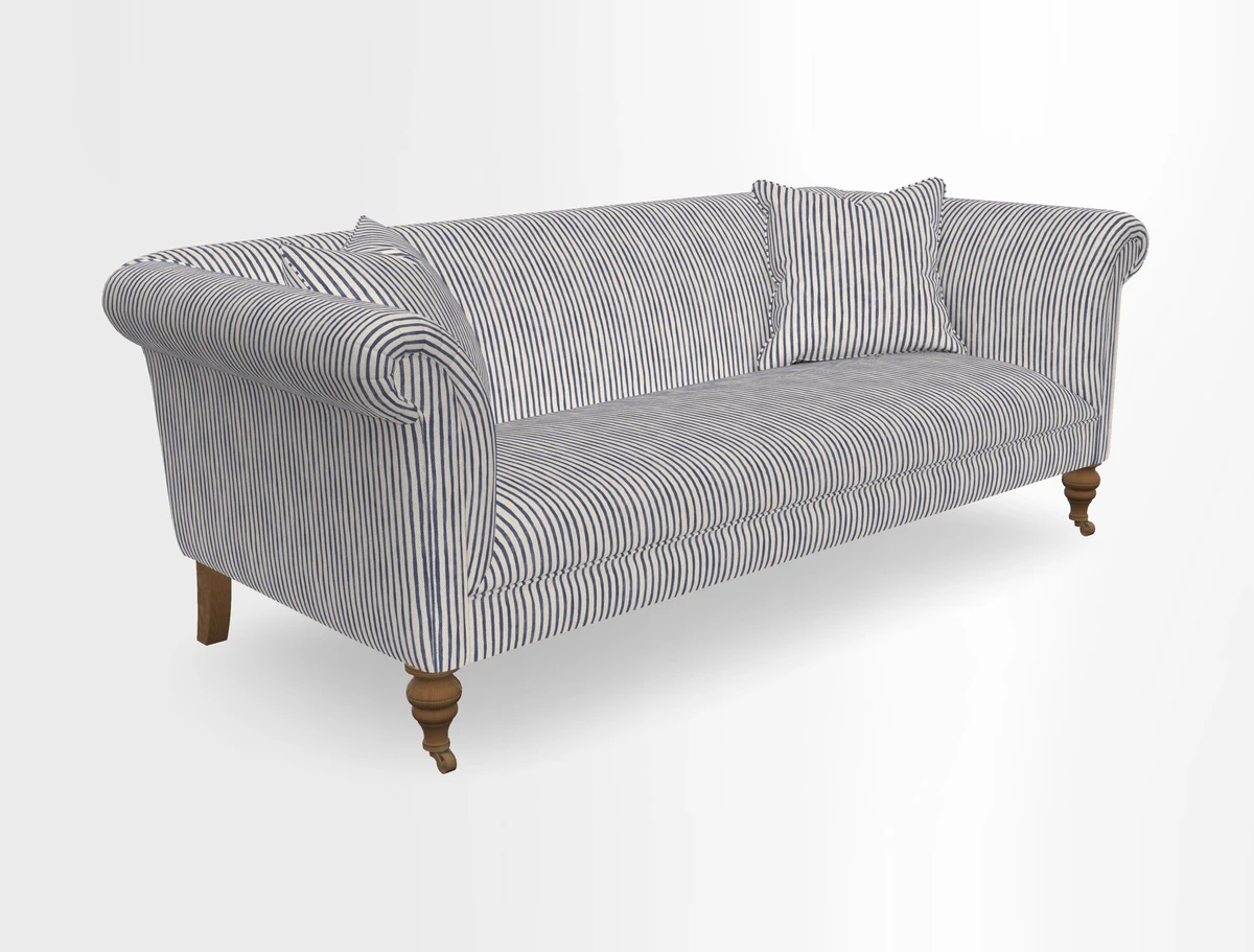 Masham 3 Seater Sofa in V&A Threads of India on Linen Paisley Splendour Steel