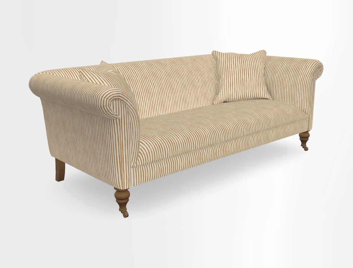 Masham 3 Seater Sofa in V&A Threads of India on Linen Paisley Splendour Steel