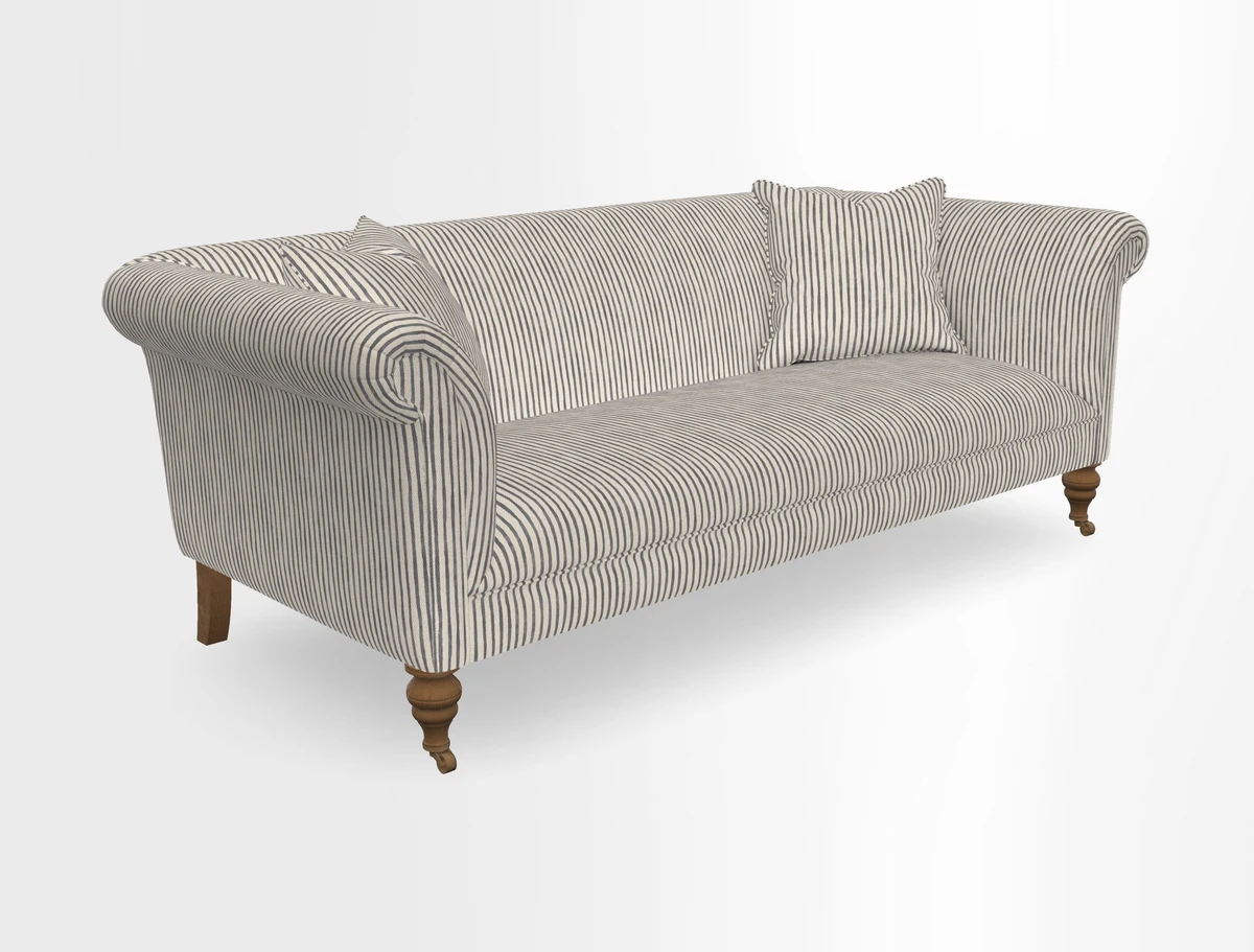 Masham 3 Seater Sofa in V&A Threads of India on Linen Paisley Splendour Steel