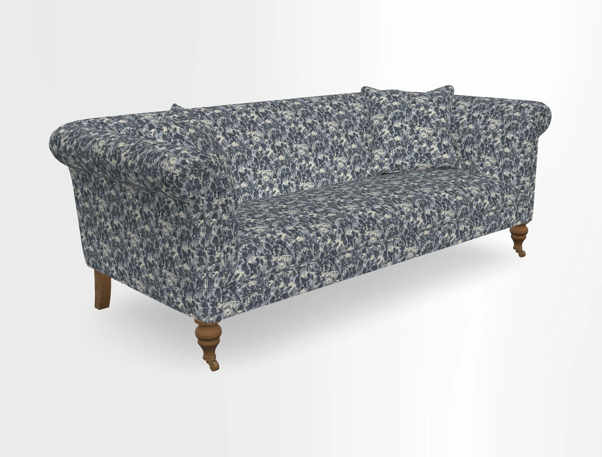 Masham 3 Seater Sofa in V&A Threads of India on Linen Paisley Splendour Steel