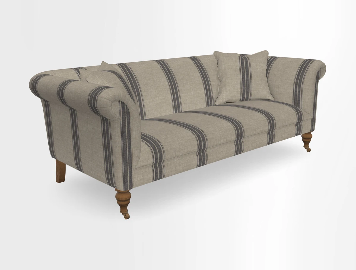 Masham 3 Seater Sofa in V&A Threads of India on Linen Paisley Splendour Steel
