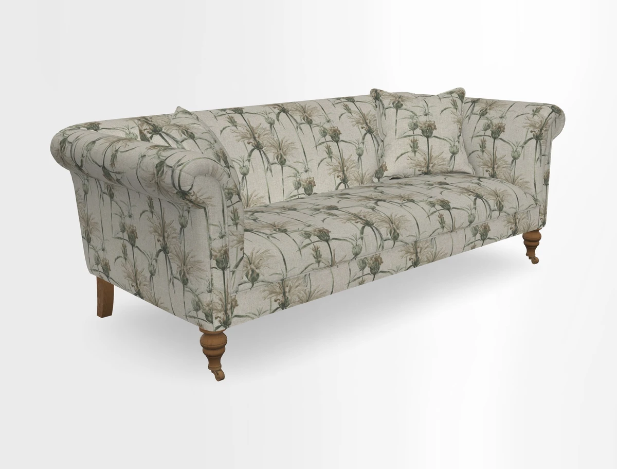 Masham 3 Seater Sofa in V&A Threads of India on Linen Paisley Splendour Steel