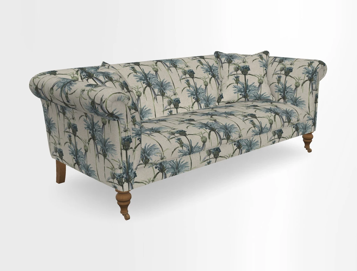 Masham 3 Seater Sofa in V&A Threads of India on Linen Paisley Splendour Steel