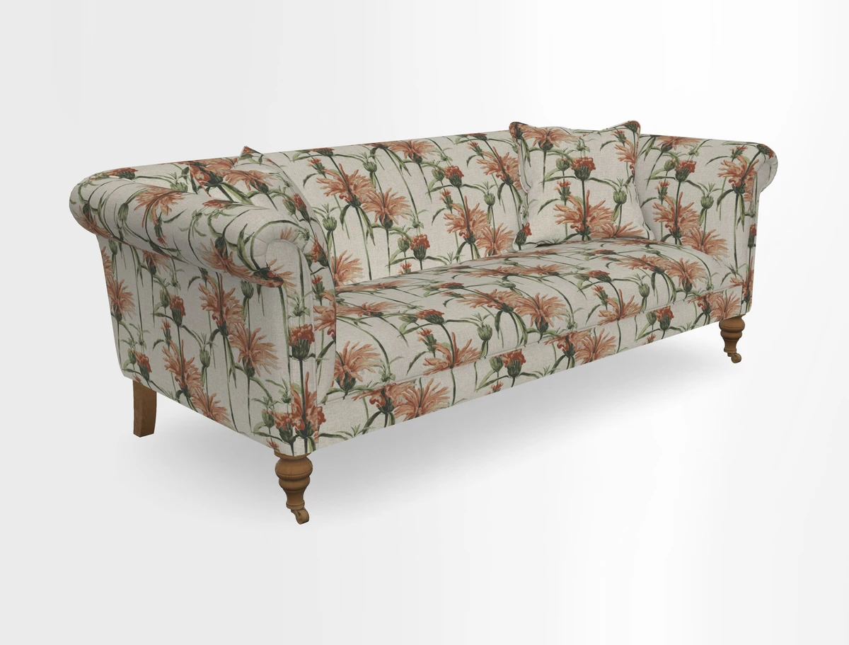 Masham 3 Seater Sofa in V&A Threads of India on Linen Paisley Splendour Steel
