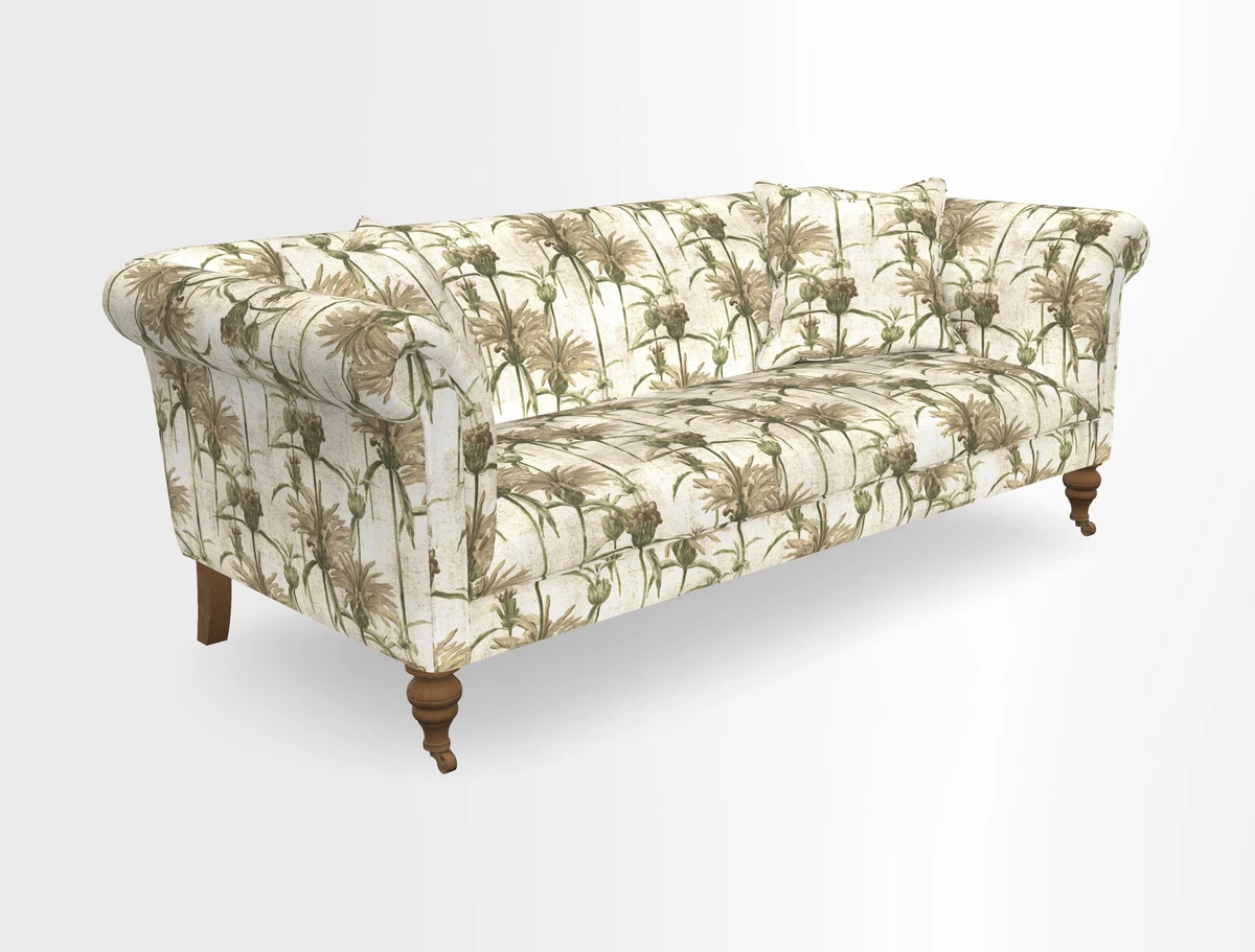 Masham 3 Seater Sofa in V&A Threads of India on Linen Paisley Splendour Steel