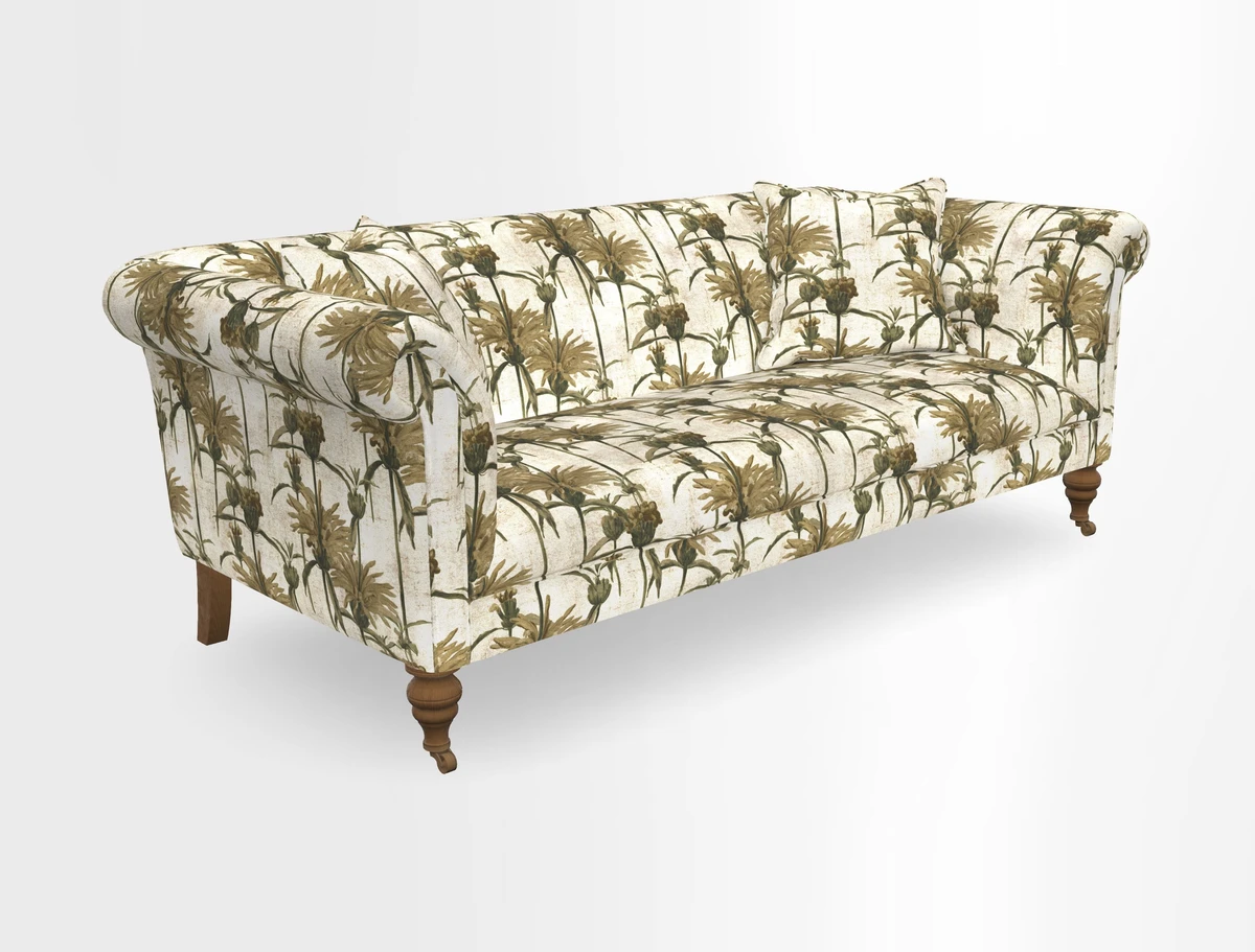 Masham 3 Seater Sofa in V&A Threads of India on Linen Paisley Splendour Steel